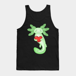 Cute Green Axolotl Holding A Red Heart Tank Top